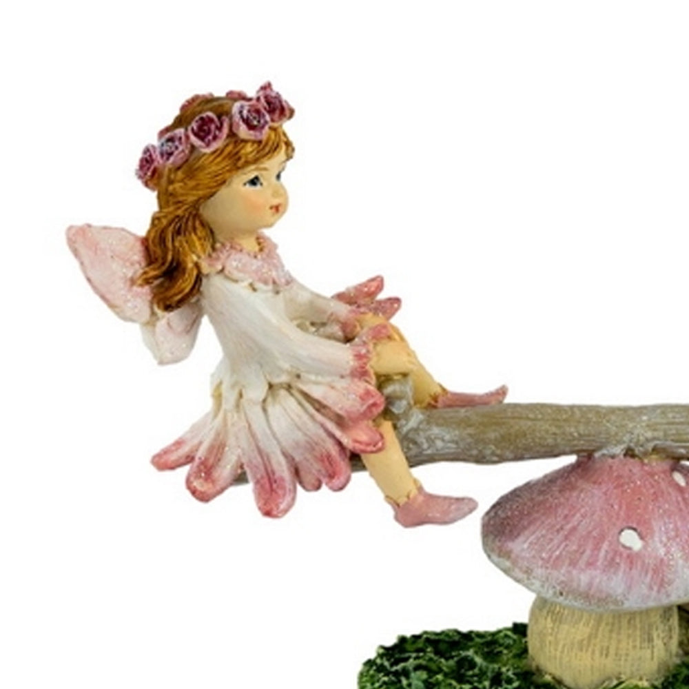 Flower Garden Fairies on a See Saw - miniature fairy garden figurine