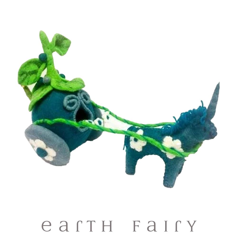 Blueberry Unicorn Drawn Carriage, Large, from The Hand Felted Wool Toy Collection by Earth Fairy