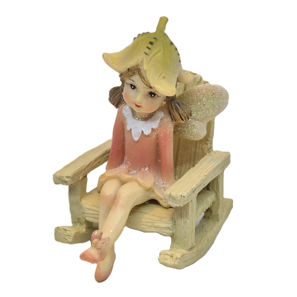 Miniature Adirondack rocking chair with Flower Garden Fairy Sitting figurine - Earth Fairy