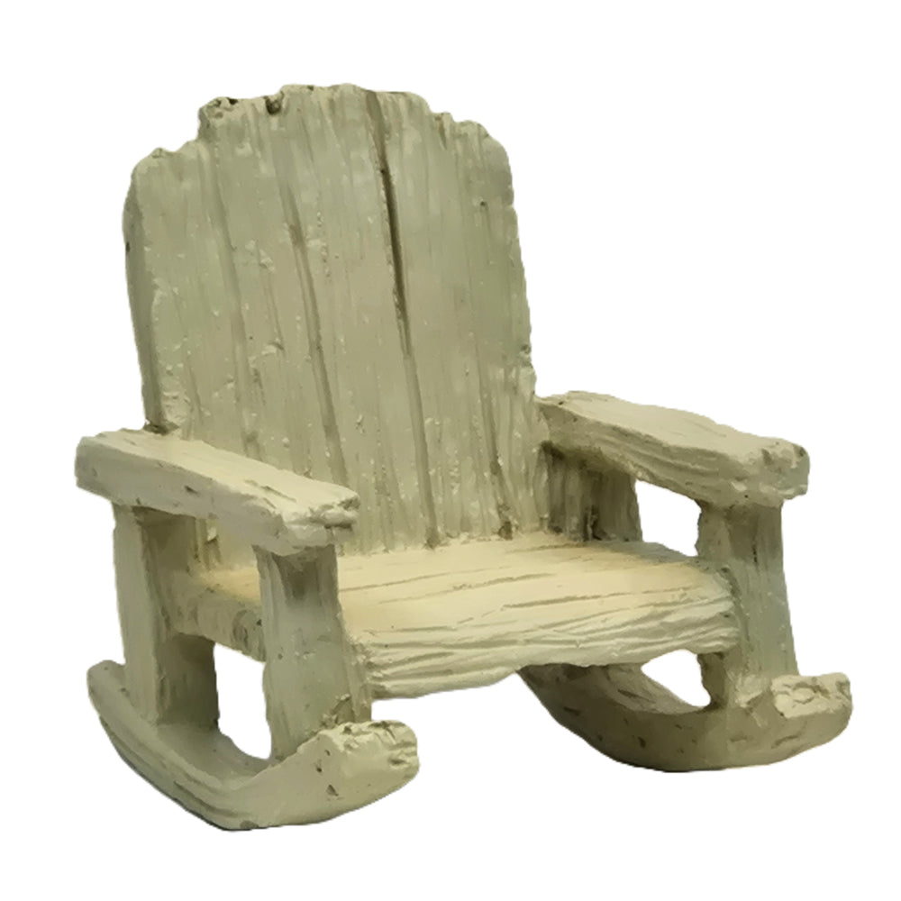 Front view of miniature resin Adirondack rocking chair fairy garden accessory - Earth Fairy