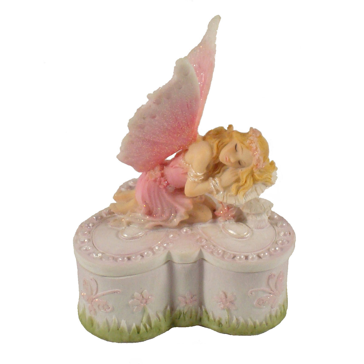 Fairy Sleeping on Butterfly Trinket Box - Pink Keepsake Box