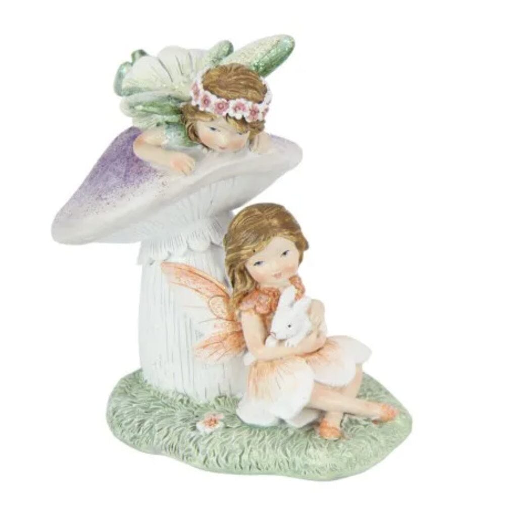 Flower Garden Fairies Playing on a Mushroom Fairy Garden Figurines The Flower Garden Collection 