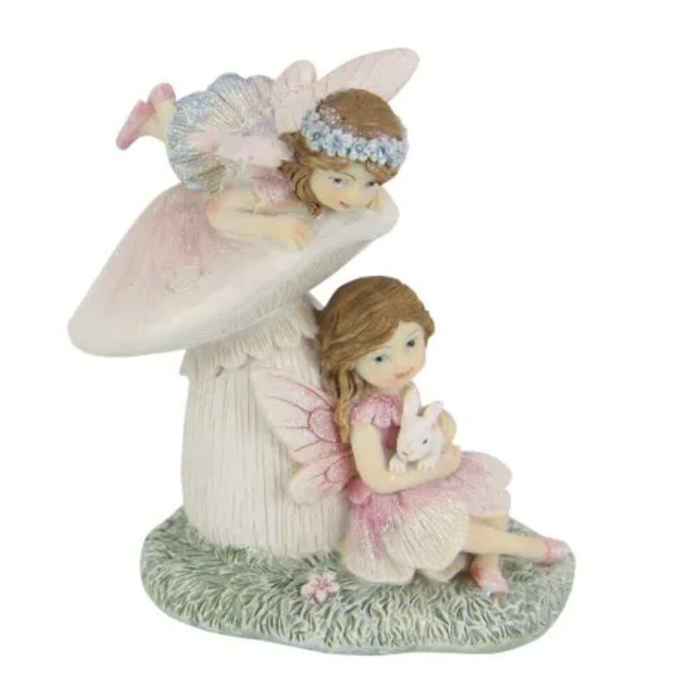 Flower Garden Fairies Playing on a Mushroom Fairy Garden Figurines The Flower Garden Collection 