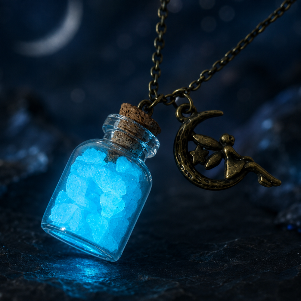 Glow in the Dark Fairy Moon Bottle Necklace