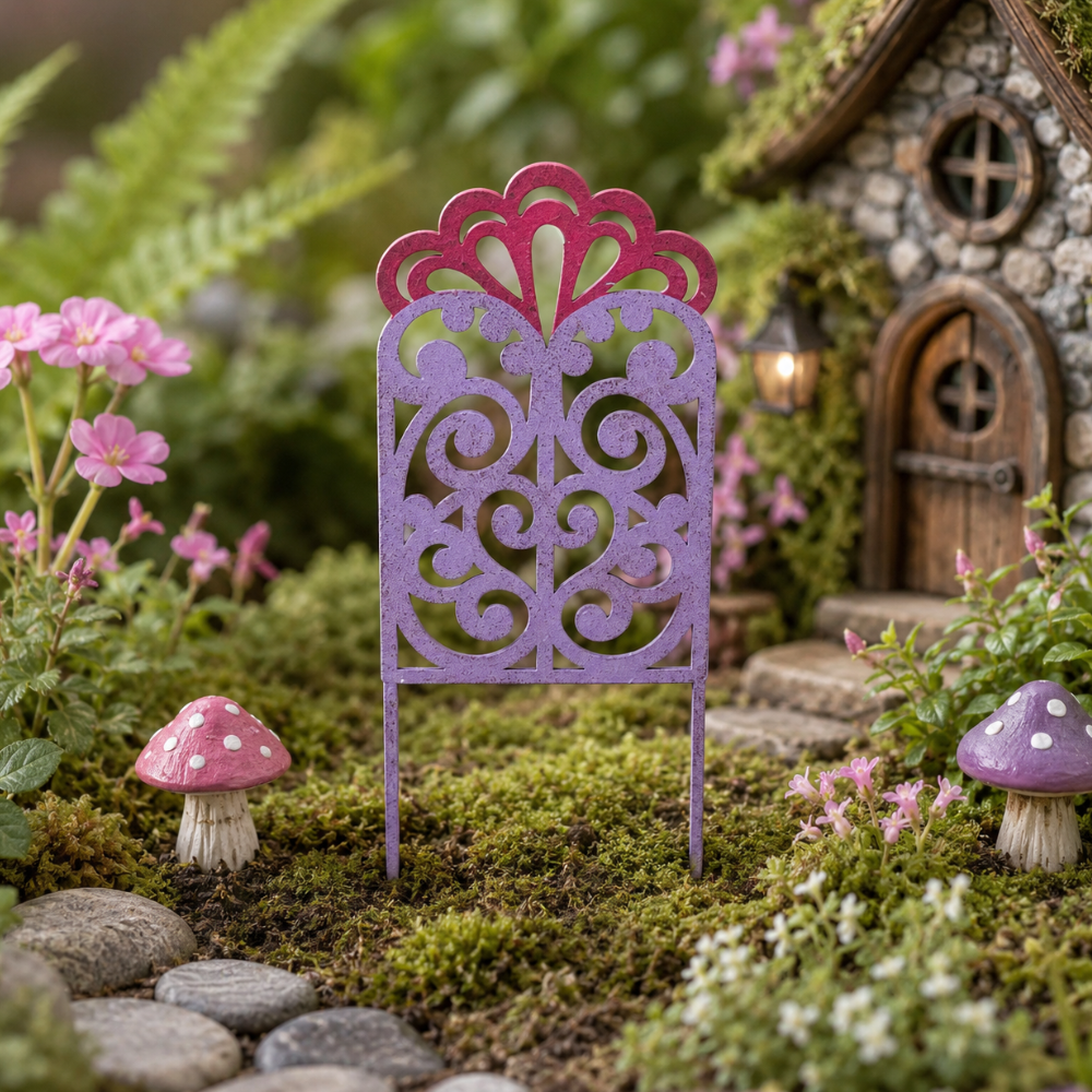 Pink &amp; Purple Filigree Fairy Garden Gate Pick