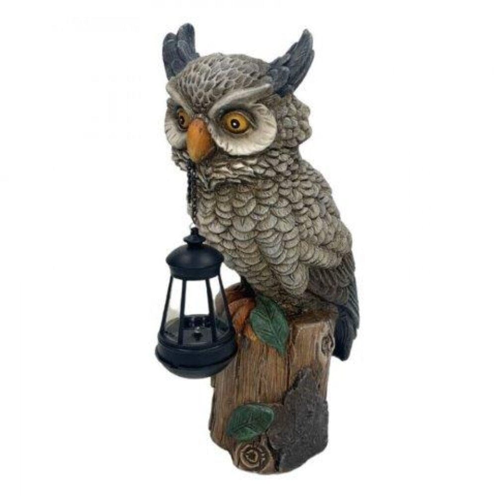 Guardian Owl with Solar Lantern Garden Sculptures Earth Fairy 