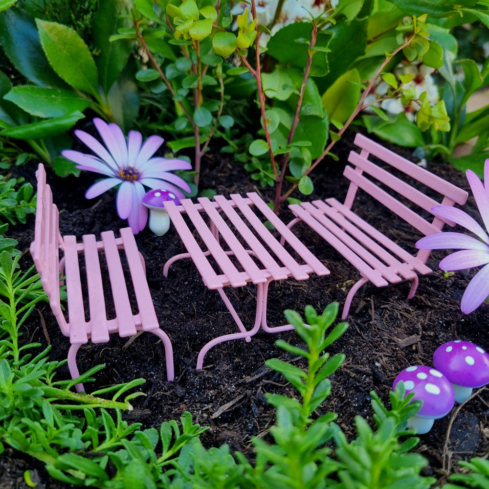Pink Metal Park Bench Set - 3pcs