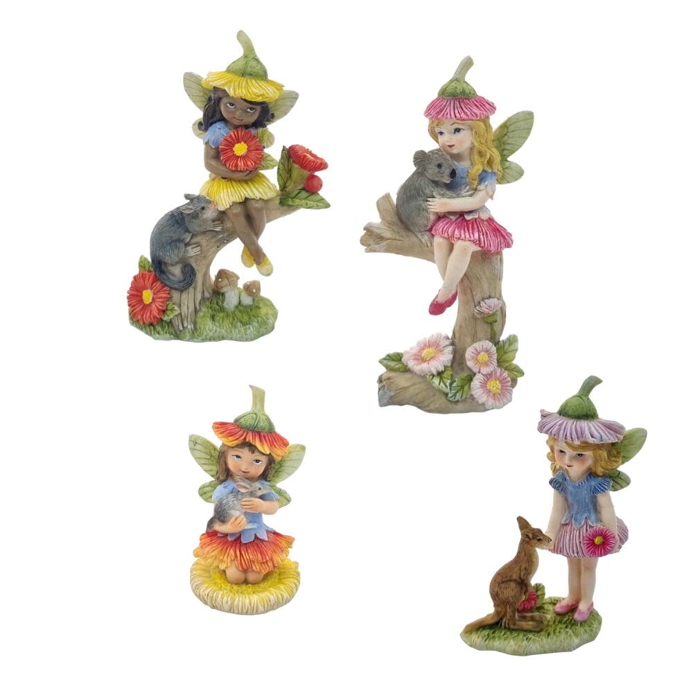 Gum Blossom Fairy with Bilby Fairy Garden Figurines The Flower Garden Collection Gum Blossom Fairies - Set of 4 