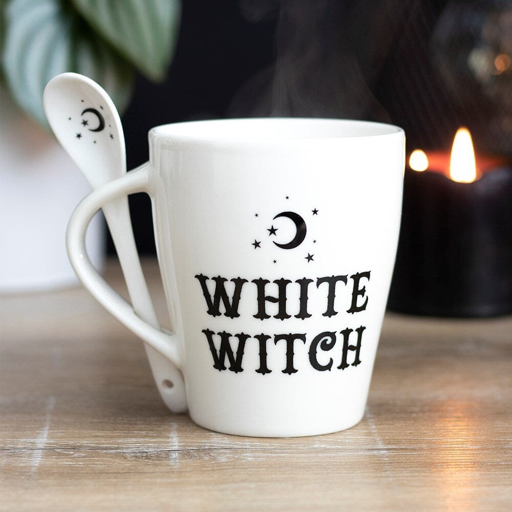 White Witch Mug and Spoon Set Gifts &amp; Decor Earth Fairy 