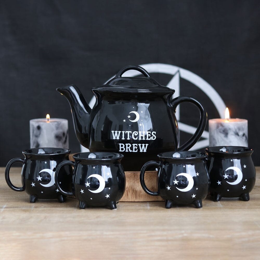 Witches Brew Cauldron Tea Set - Pot & 4 Mugs Gifts & Decor Earth Fairy 