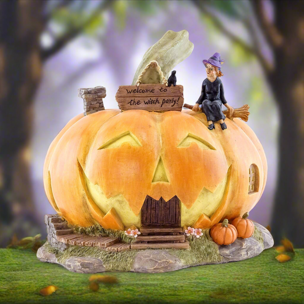 &quot;Welcome to the Witch Party&quot; Large Halloween Jack o&#39; Lantern House