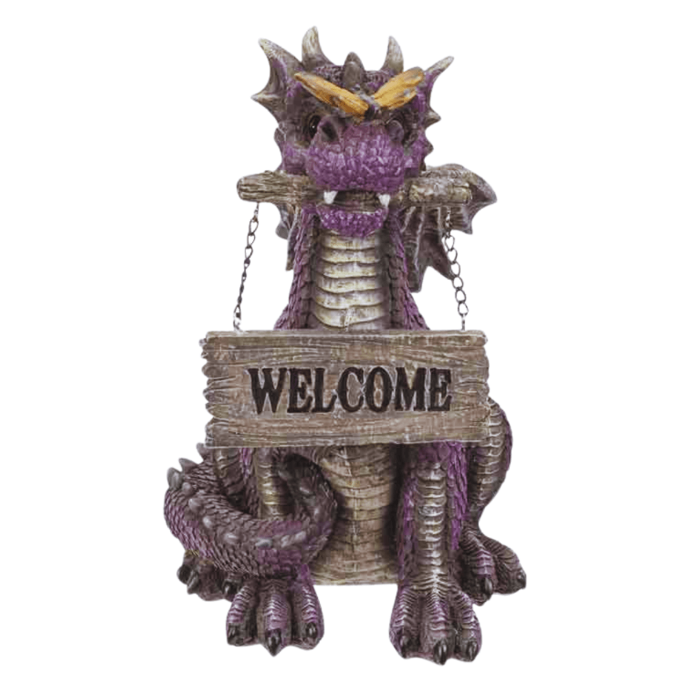 Amethyst Dragon with Welcome Sign Dragon Figurines Earth Fairy 