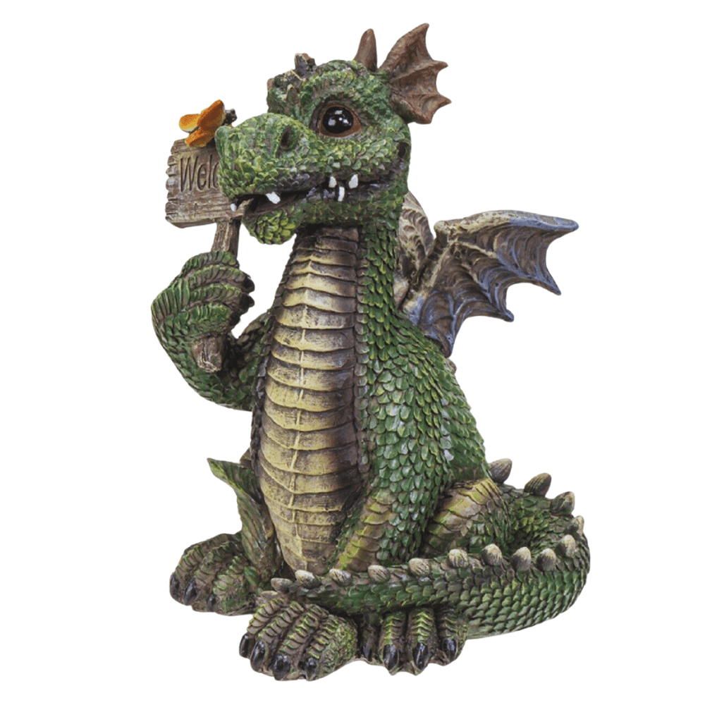 Emerald Dragon with Welcome Sign Dragon Figurines Earth Fairy 
