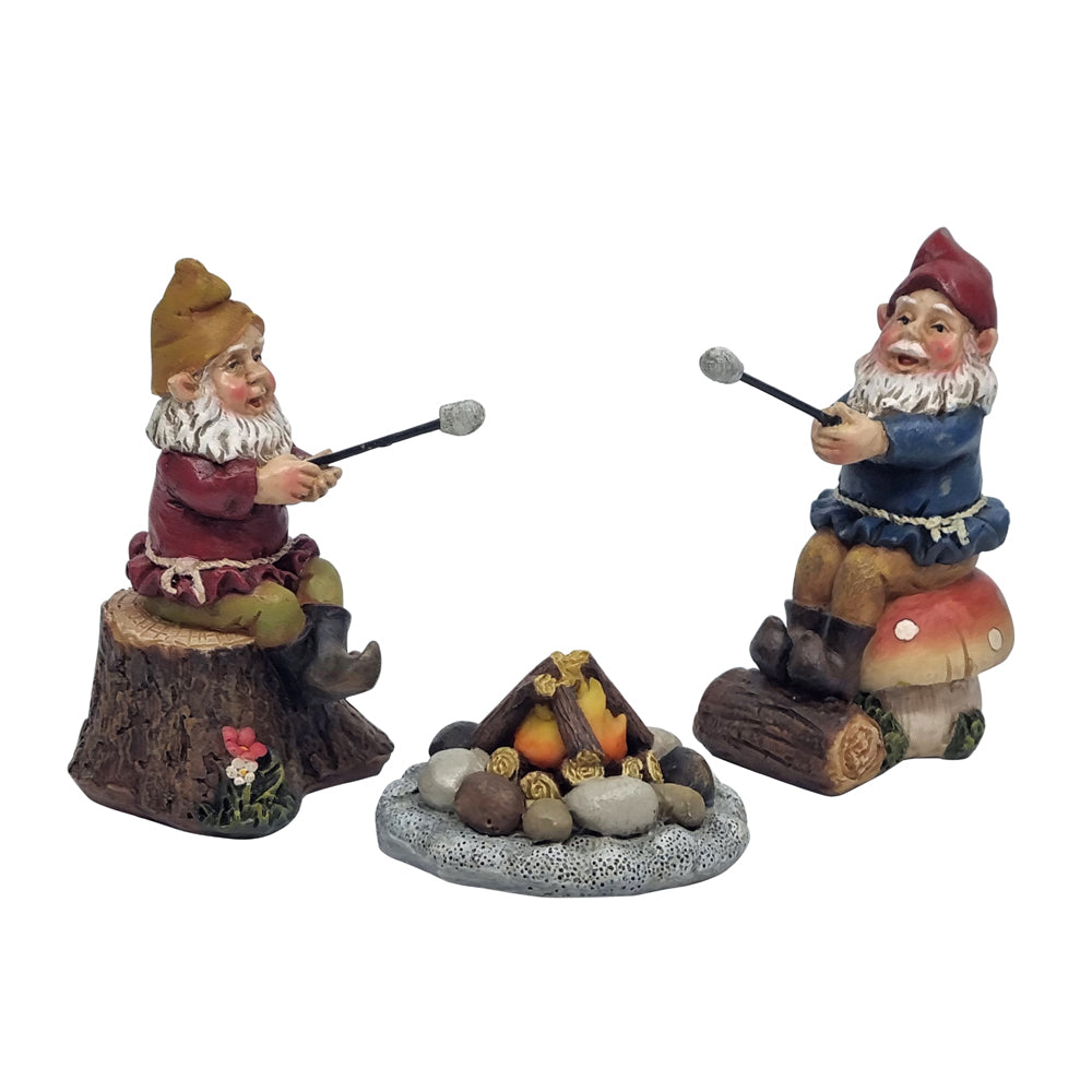 Camp Fire Miniature Figurine displayed with Gnome Figurines