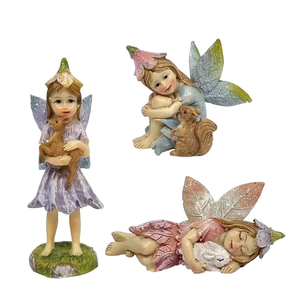 Fairies with Animals - Set of 3 Fairy Garden Figurines Earth Fairy 