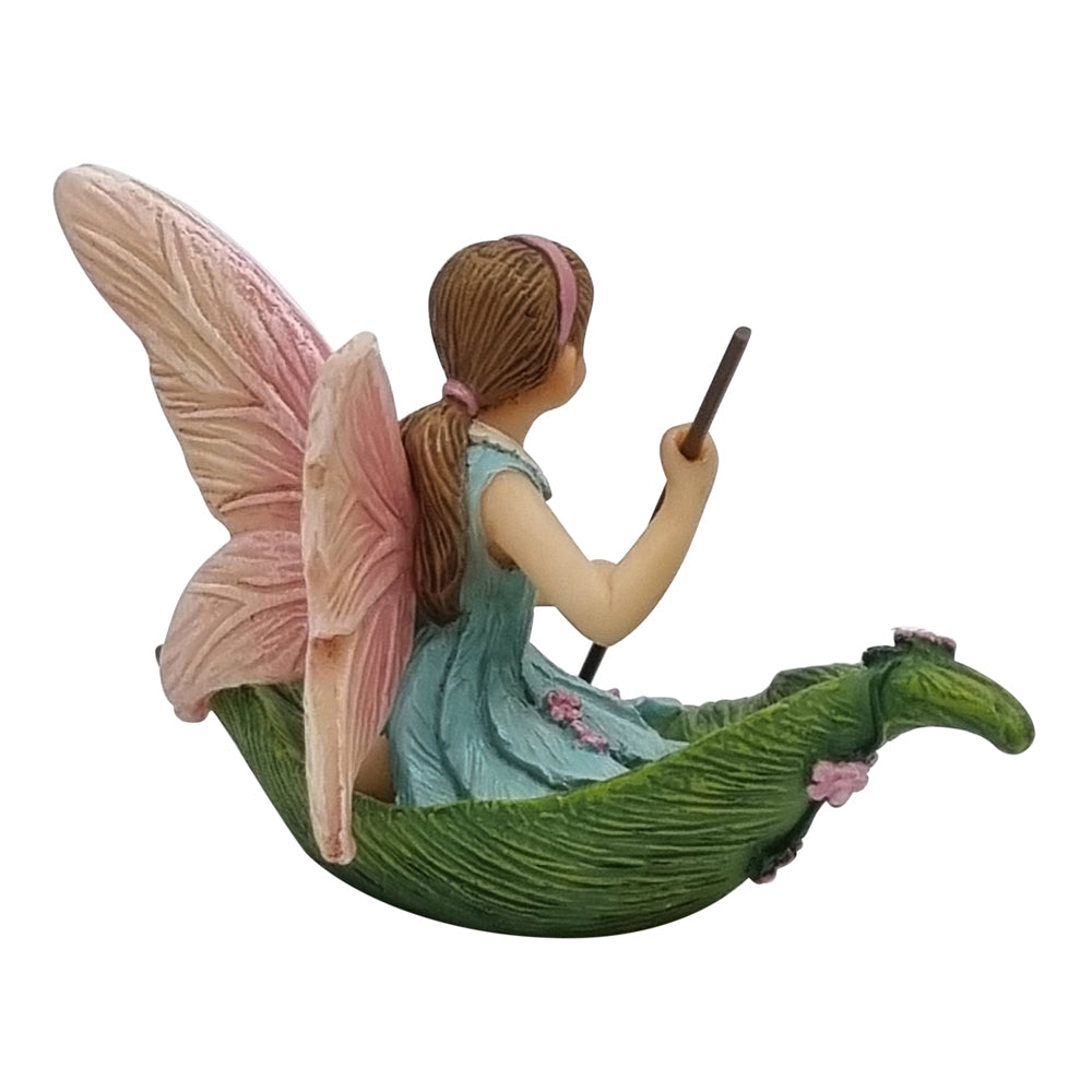 Fairy Mila in a Leaf Boat Fairy Garden Figurines The Willow Collection 
