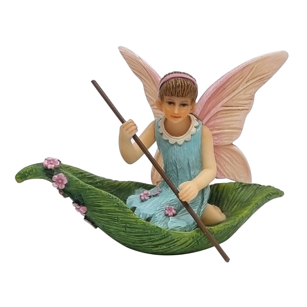 Fairy Mila in a Leaf Boat Fairy Garden Figurines The Willow Collection 