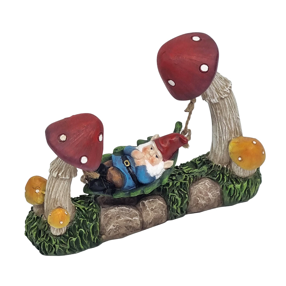 Gnome Sleeping on Mushroom Hammock Gnomes, Pixies, Trolls &amp; Elves The Willow Collection 