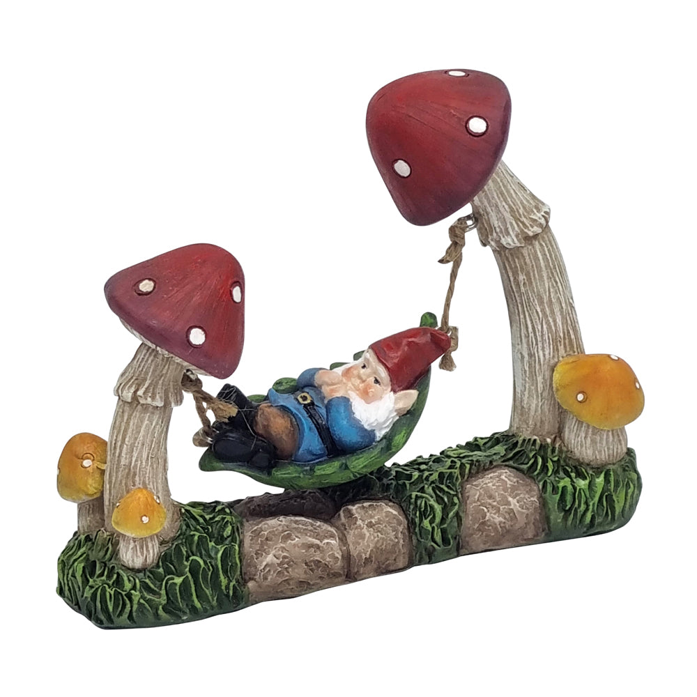 Gnome Sleeping on Mushroom Hammock Gnomes, Pixies, Trolls &amp; Elves The Willow Collection 