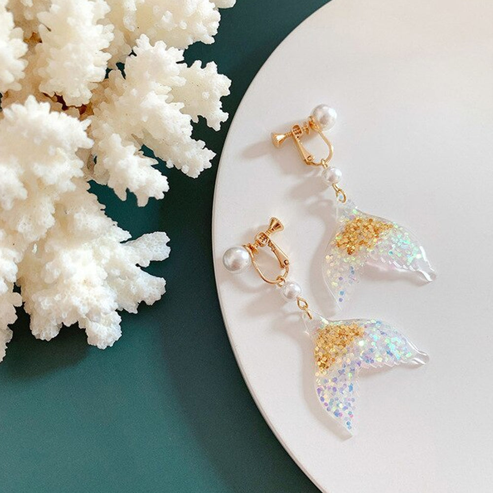 Mermaid Earrings - White &amp; Gold