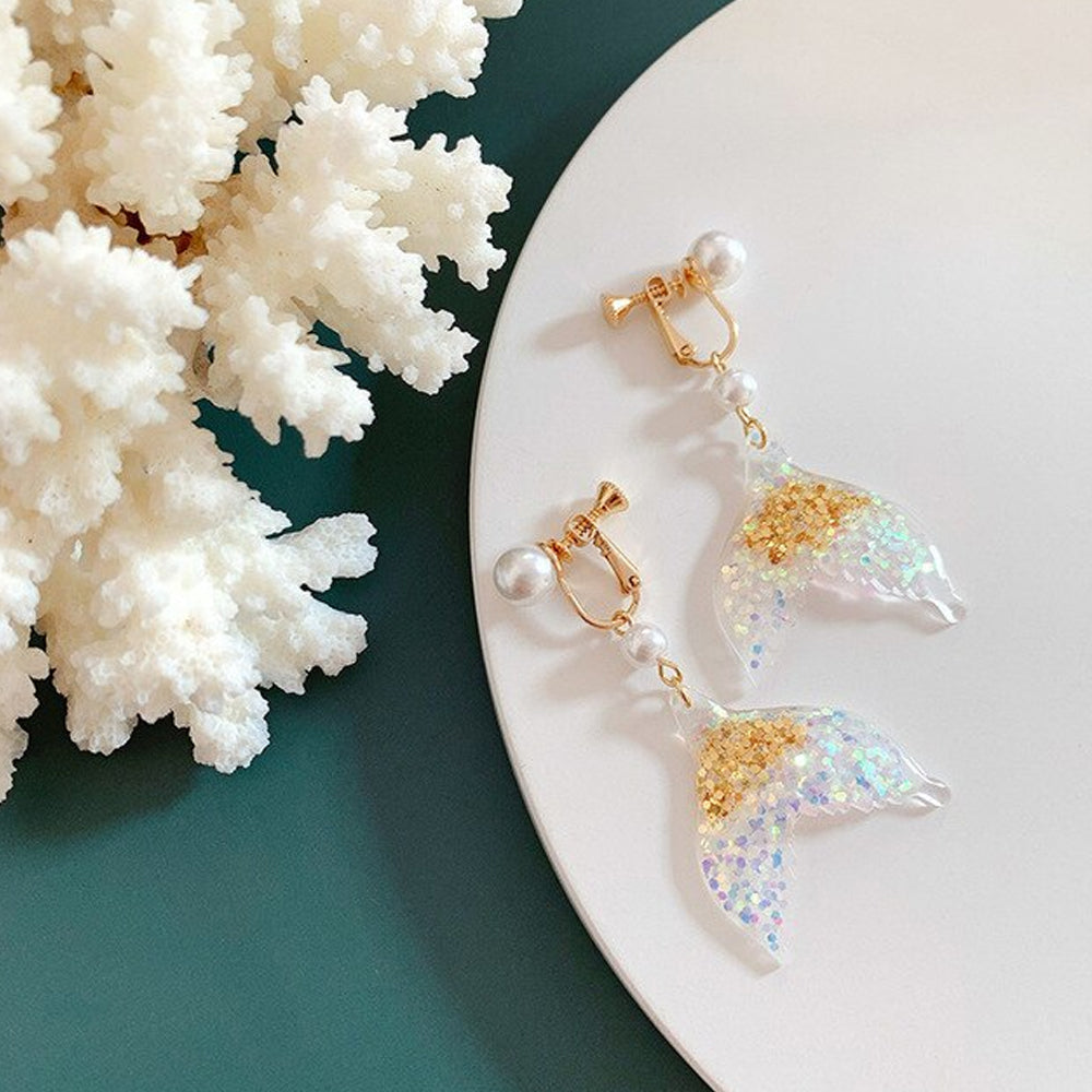 Mermaid Earrings - White & Gold