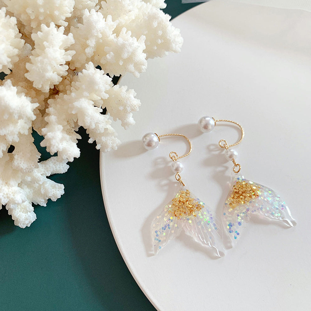 Mermaid Earrings - White &amp; Gold
