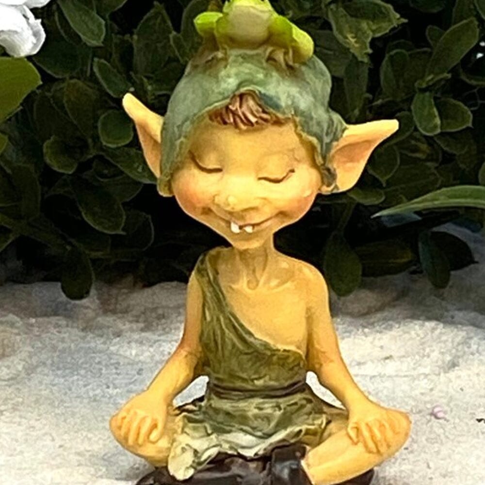 Garden Pixie Meditating with Frog - Display Size Gnomes, Pixies, Trolls & Elves Earth Fairy 