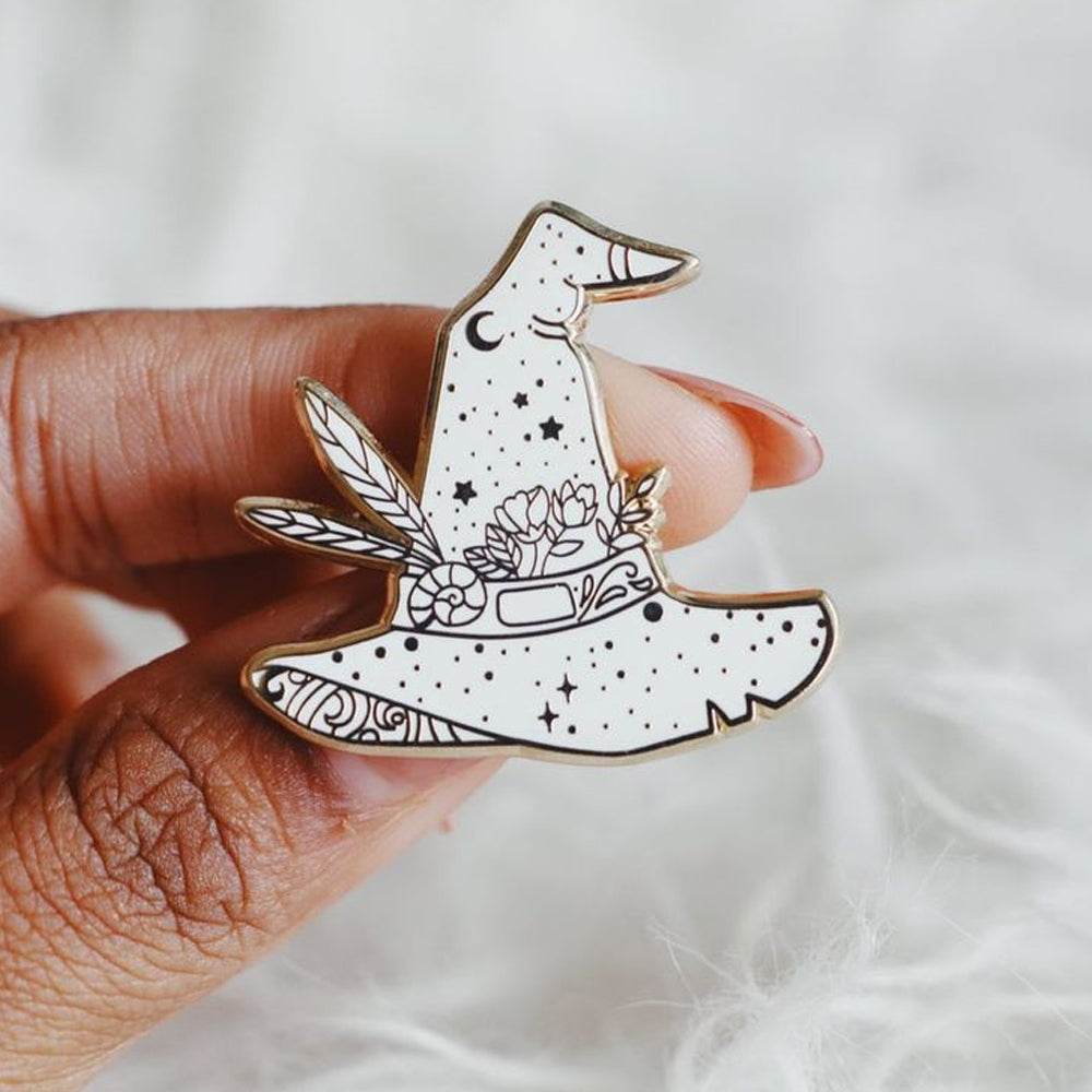 White Witch Hat Enamel Pin Jewellery Earth Fairy 