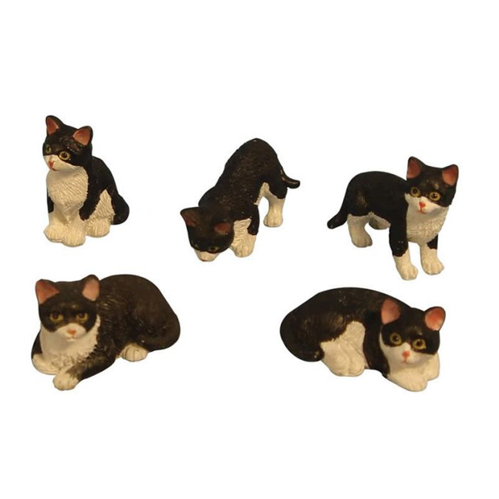 Miniature Black and White Cat Figurines for Fairy Garden or Dollhouse