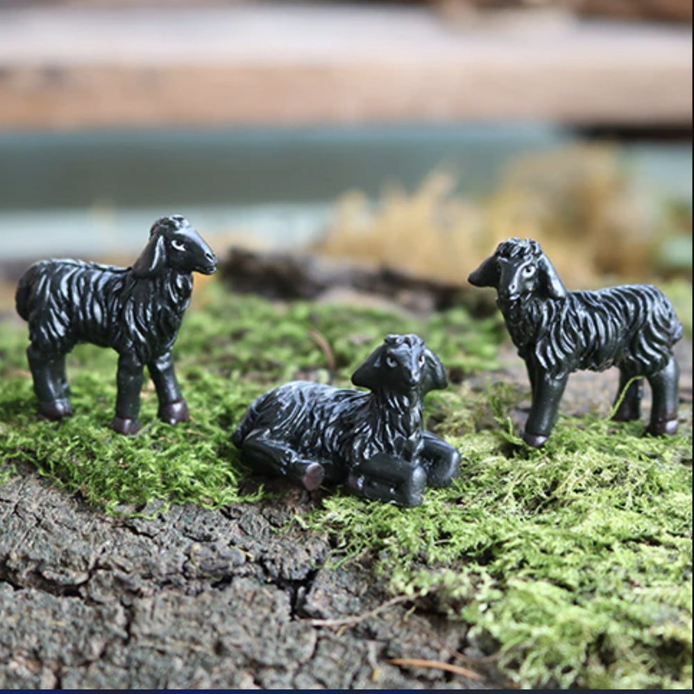 Miniature Black Sheep Figurines - Family of 3