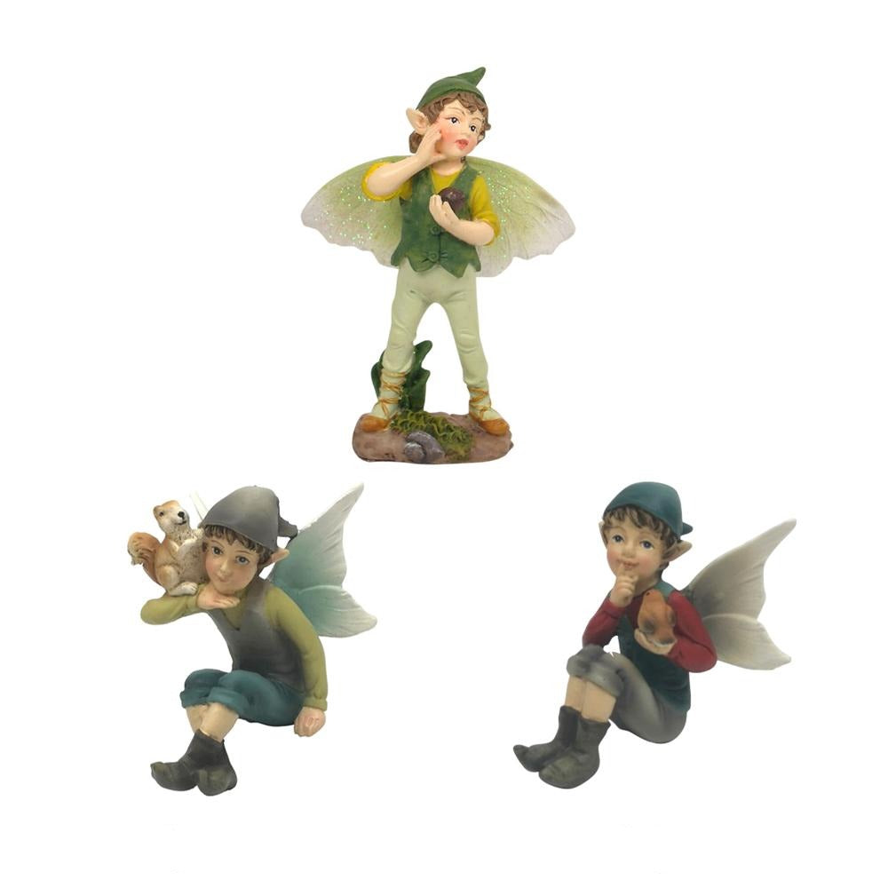 Flower Garden Boy Fairies - Set of 3 | Fairy Garden Figurines - Australia | Earth Fairy