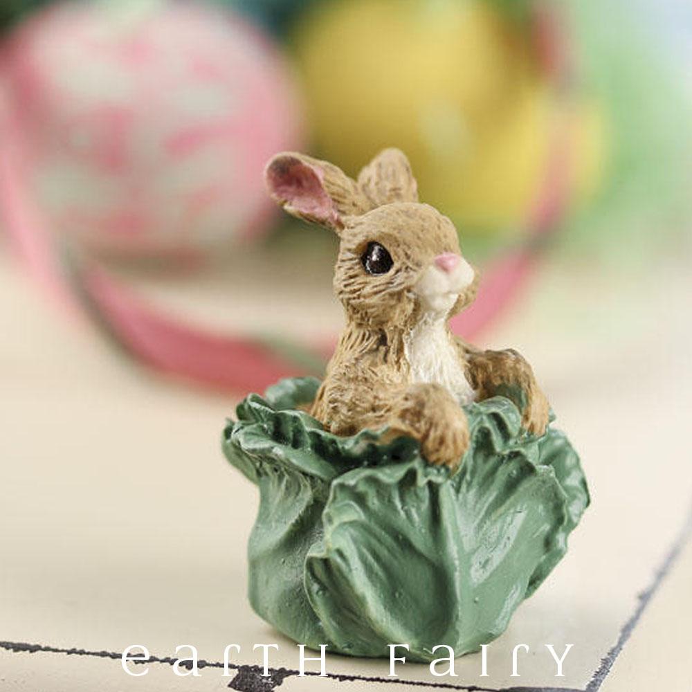Bunny in a Cabbage (Displayed in a Garden Setting) from The Animal Miniatures Collection by Earth Fairy