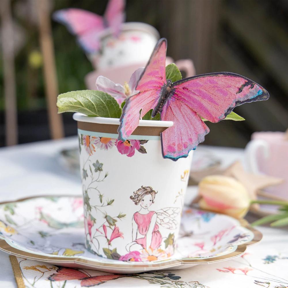 Truly Fairy Butterfly Cup - Fairy Themed Party Decorations - showing cups with sample of each coloured butterfly