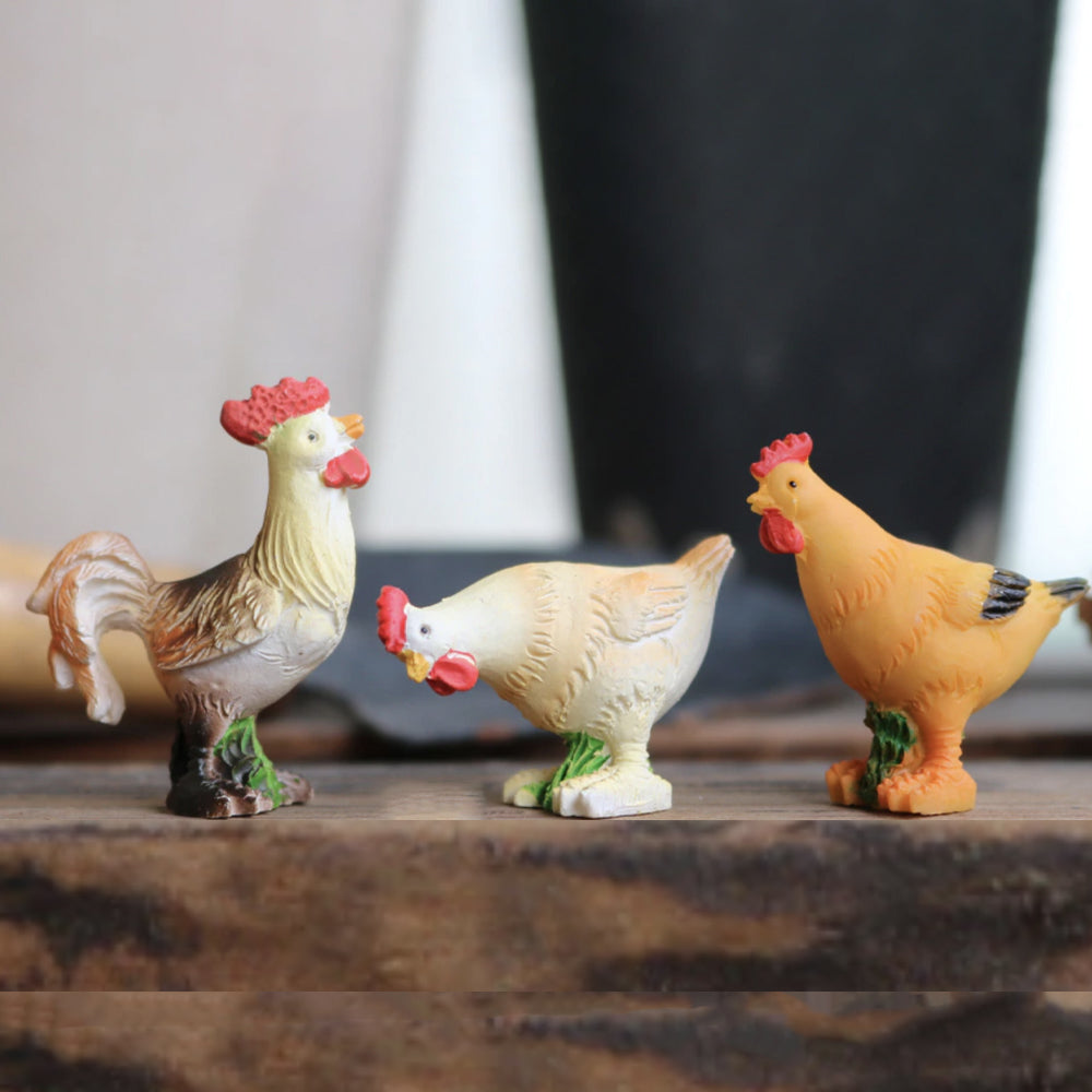 Miniature Chicken Family Figurines