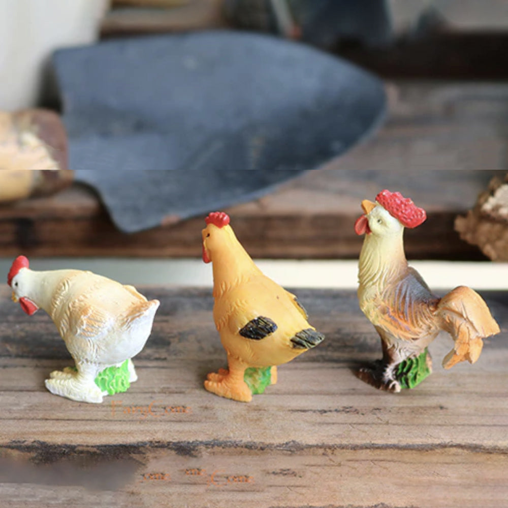 Miniature Chicken Family Figurines