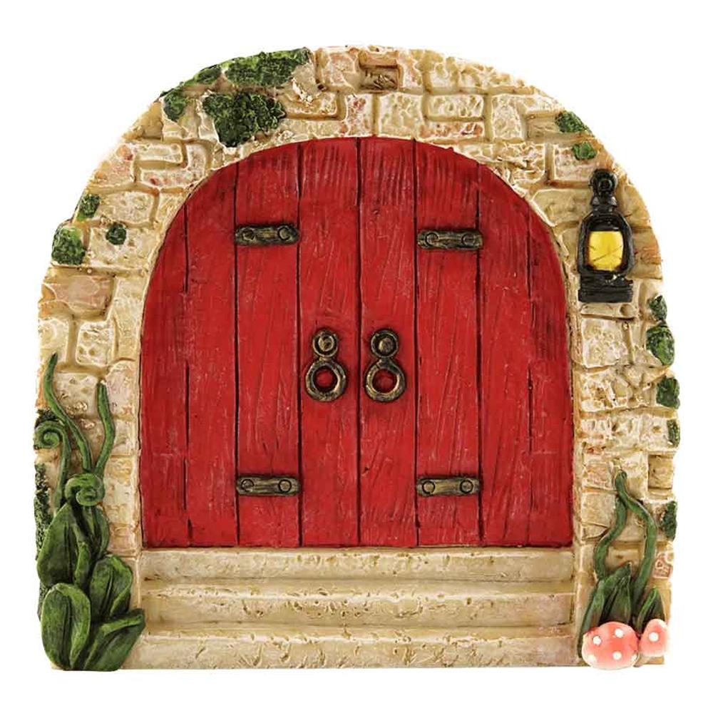 Cobblestone Red Magical Fairy Door, a resin miniature fairy door for the garden