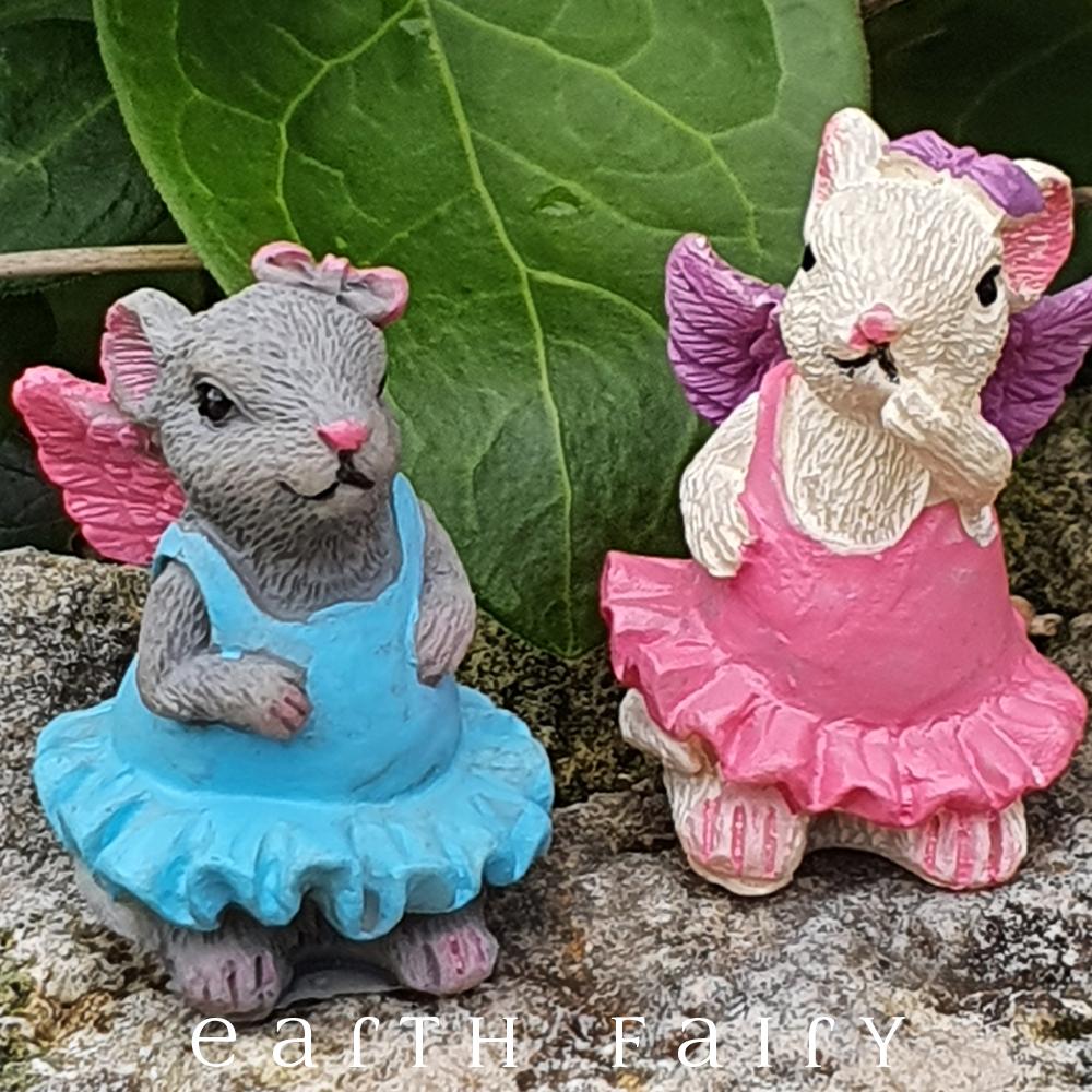 Dancing Sisters, set of 2 Miniature Mice FIgurines, from The Earth Fairy Animal Figurine Collection