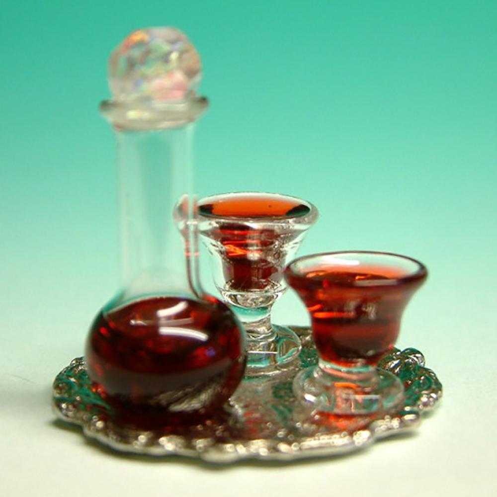 Decanter &amp; Glasses on a Silver Tray | Fairy Garden Accessories | Earth Fairy