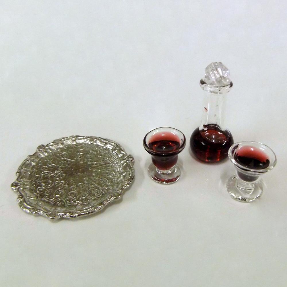 Decanter & Glasses on a Silver Tray Fairy Garden Accessories Earth Fairy 