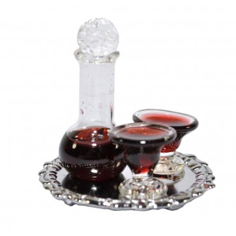 Decanter &amp; Glasses on a Silver Tray Fairy Garden Accessories Earth Fairy 