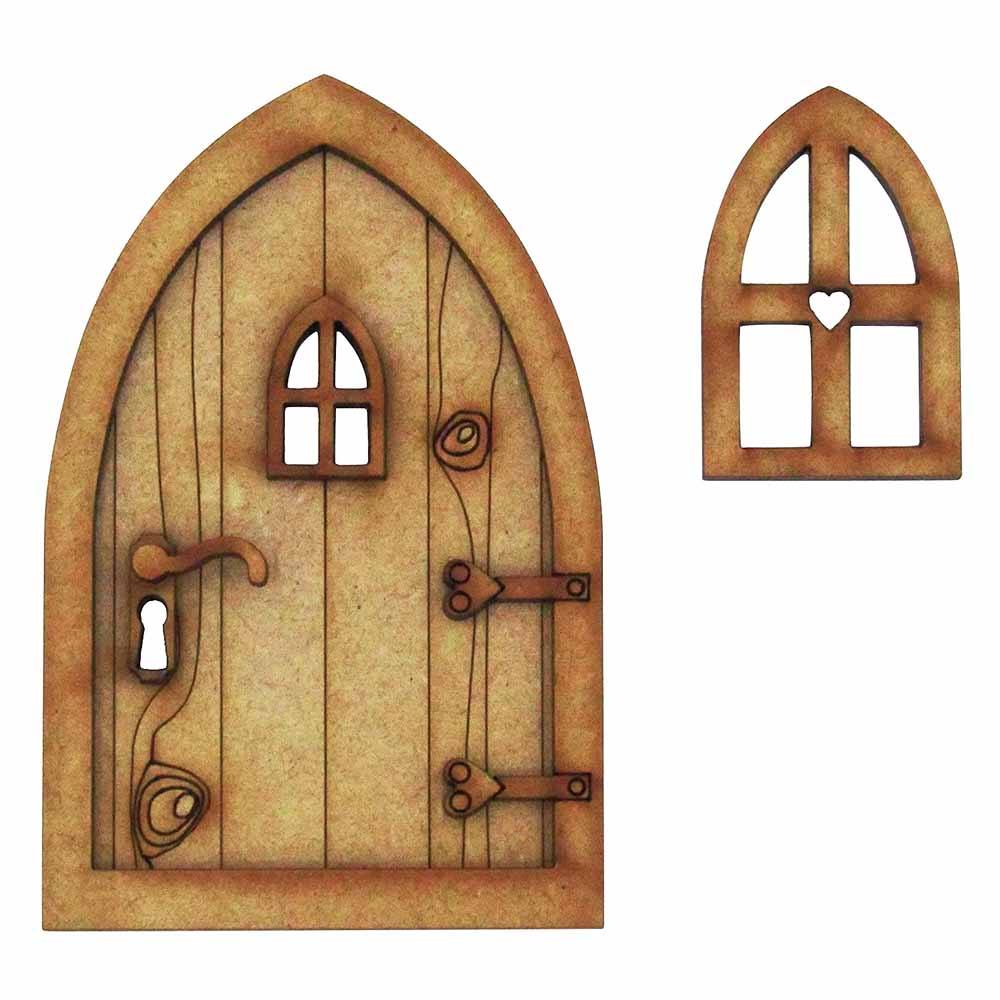 DIY Mini Wooden Fairy Door with Window - showing finished door
