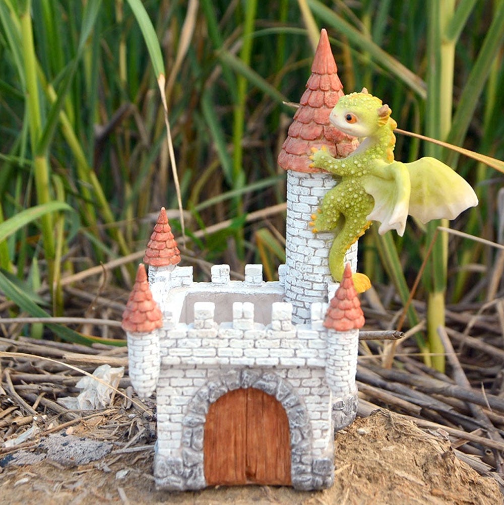 Dragon Climbing a Caslte Planter - Miniature Fairy Garden Decoration