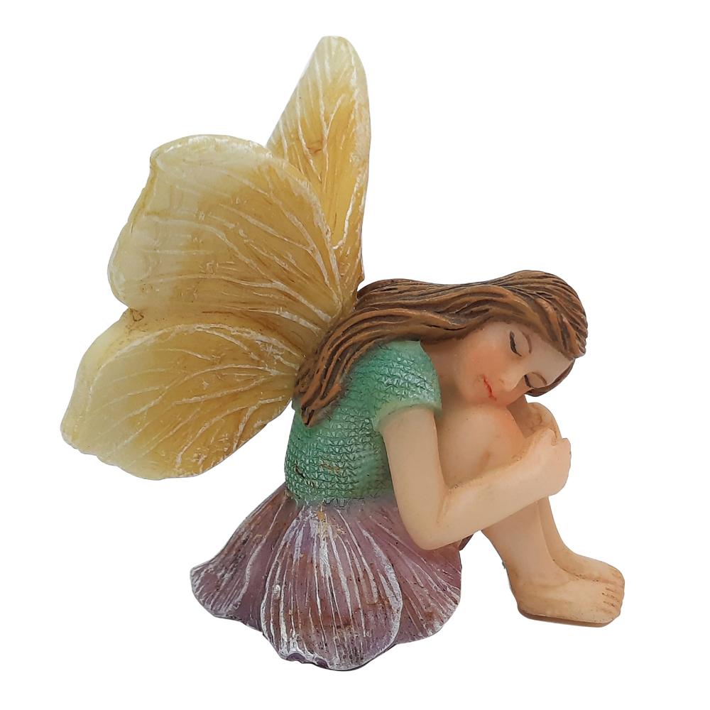 Lilac/Green Colourway choice of Fairy Chloe Sleeping, a miniature resin fairy garden figurine