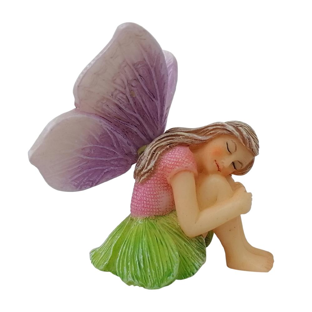 Green/Pink Colourway choice of Fairy Chloe Sleeping, a miniature resin fairy garden figurine