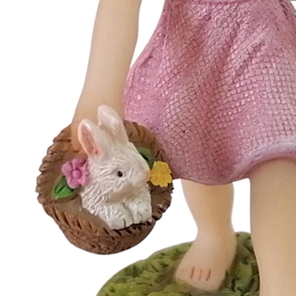 Close up view of the bunny carried by the Fairy Harper with Bunny miniature resin fairy garden figurine