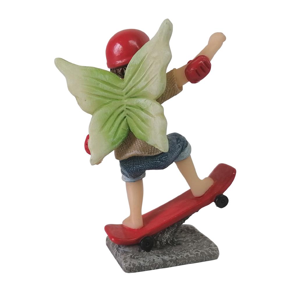 Rear View of Fairy Noah Riding a Skateboard, a miniature resin fairy figurine
