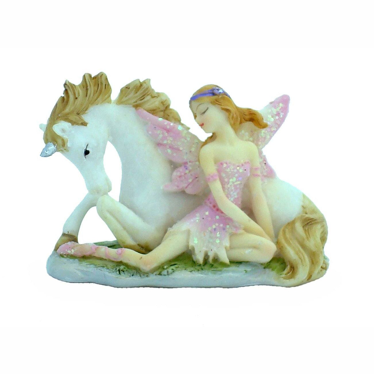 Fairy Sitting with Unicorn - Mini | Fairy Garden Figurines - Australia | Earth Fairy