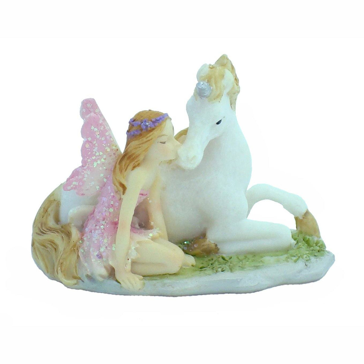 Fairy Sitting with Unicorn - Mini | Fairy Garden Figurines - Australia | Earth Fairy
