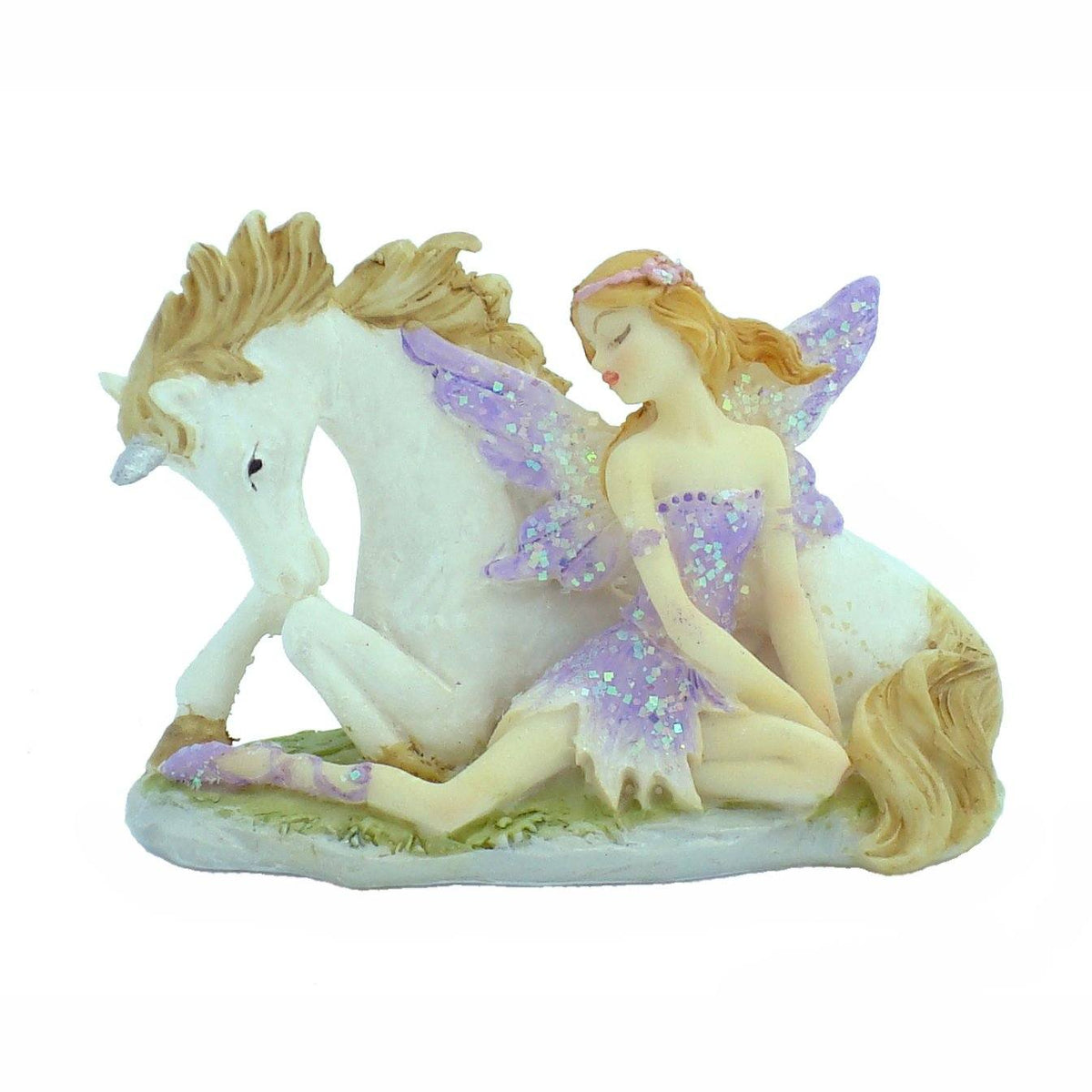 Fairy Sitting with Unicorn - Mini | Fairy Garden Figurines - Australia | Earth Fairy