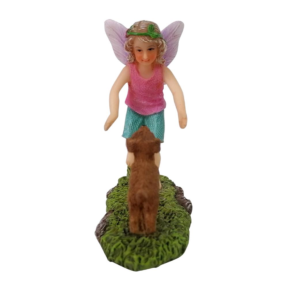 Overhead view of Fairy Sophia with Puppy, a miniature resin fairy garden figurine